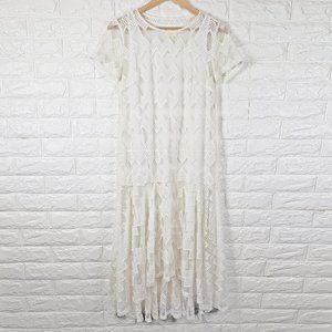 Anthropologie Maeve White Mesh Zig Zag Swing Dress